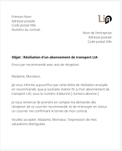 la lettre pour resilier un titre de transport lia