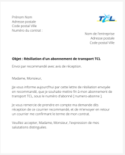 la lettre pour resilier un titre de transport stcl