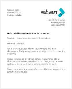 la lettre pour resilier stan