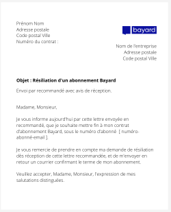 la lettre pour se desabonner de bayard presse