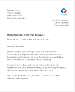 la lettre pour resilier un abonnement bouygues telecom