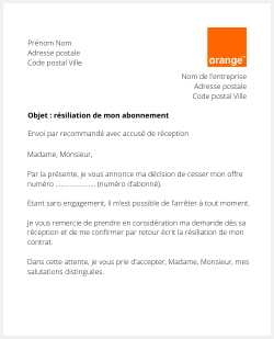 la lettre pour résilier une clé 4g ou 5g Orange