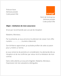 la lettre pour resilier une assurance mobile orange spb