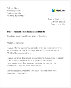 la lettre pour resilier une assurance metlife