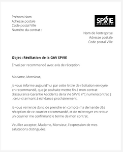 la lettre pour resilier une gav spvie