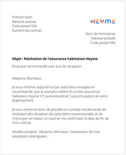 la lettre pour resilier une assurance logement heyme