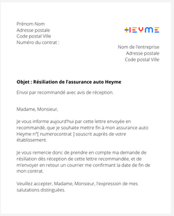 lettre resiliation contrat auto heyme