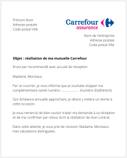 la lettre pour resilier une mutuelle carrefour