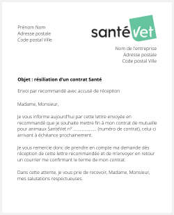 la lettre pour resilier une mutuelle animaux Santevet