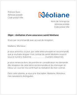 Résiliation d'une mutuelle Néoliane