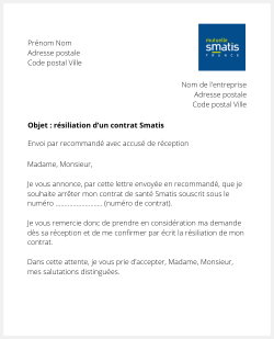 la lettre pour resilier une mutuelle smatis