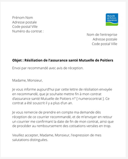 la lettre pour resilier une complementaire sante mutuelle de poitiers