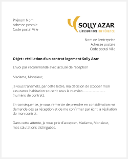 la lettre pour resilier une assurance logement solly azar