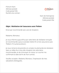 lettre resiliation contrat auto thelem