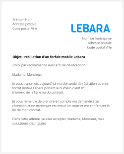 la lettre pour resilier une offre mobile lebara