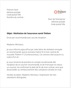 la lettre pour resilier une mutuelle thelem