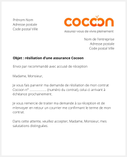 la lettre pour resilier une assurance cocoon