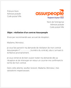 la lettre pour resilier une assurance assurpeople