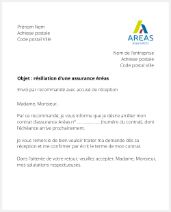 la lettre pour resilier une assurance areas