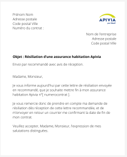 la lettre pour resilier une assurance logement apivia