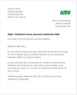 la lettre pour resilier une assurance habitation amv