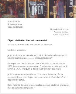 la lettre pour resilier un bail commercial