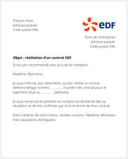 la lettre pour resilier un abonnement delectricite edf