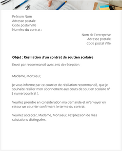 la lettre pour resilier un cours de soutien scolaire