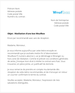 la lettre pour resilier un abonnement woufbox