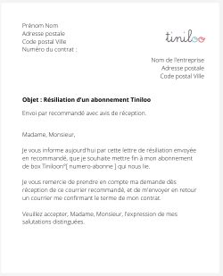 la lettre pour resilier un abonnement de box tiniloo