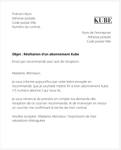 la lettre pour resilier un abonnement de box kube