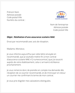 la lettre pour resilier une assurance scolaire mae