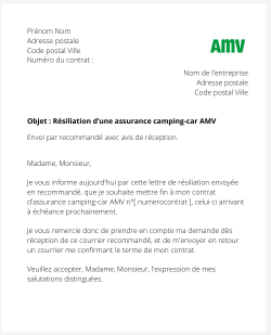 la lettre pour resilier une assurance camping car amv