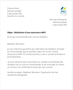 la lettre pour resilier une assurance mnt