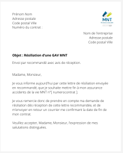 la lettre pour resilier une gav mnt