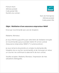 la lettre pour resilier une assurance emprunteur maaf