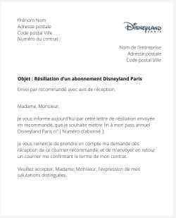 la lettre pour resilier un abonnement disneyland paris