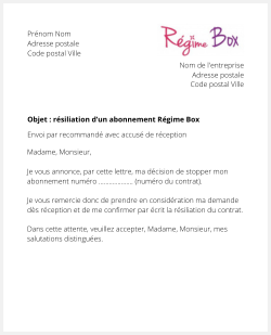 la lettre pour resilier un abonnement regime box