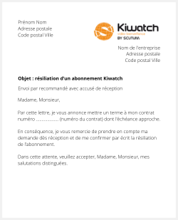 la lettre pour resilier une telesurveillance kiwatch