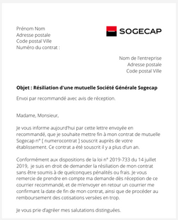 la lettre pour resilier une assurance sante societe generale sogecap