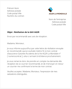 la lettre pour resilier une gav ag2r