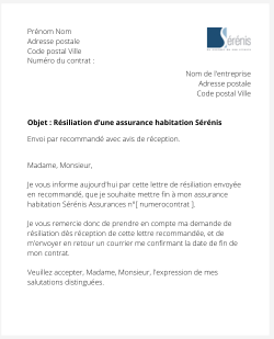 La résiliation d'une assurance logement Sérénis