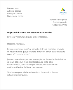 lettre resiliation contrat auto areas