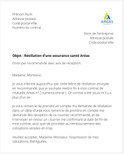 la lettre pour resilier une mutuelle areas