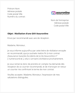 la lettre pour resilier une gav assuronline