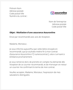 la lettre pour resilier uned assurance assuronline