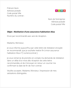 la lettre pour resilier une assurance logement aloa