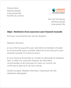 lettre resiliation contrat auto viasante mutuelle