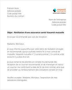 la lettre pour resilier une assurance sante viasante mutuelle