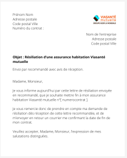 la lettre pour resilier une assurance logement visante mutuelle